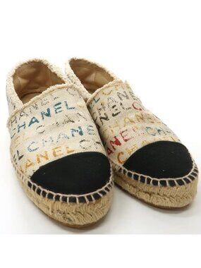 Chanel Espadrilles Linen 39 Hemp Logo Slip-on Flat Shoes